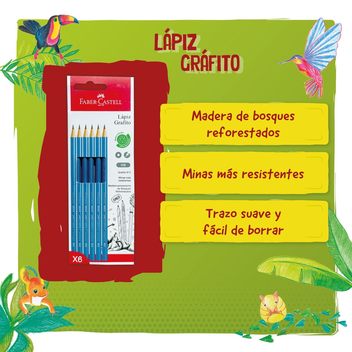 FABER-CASTELL - Lápiz grafito ECO HB Faber-Castell cuerpo azul X6 BC