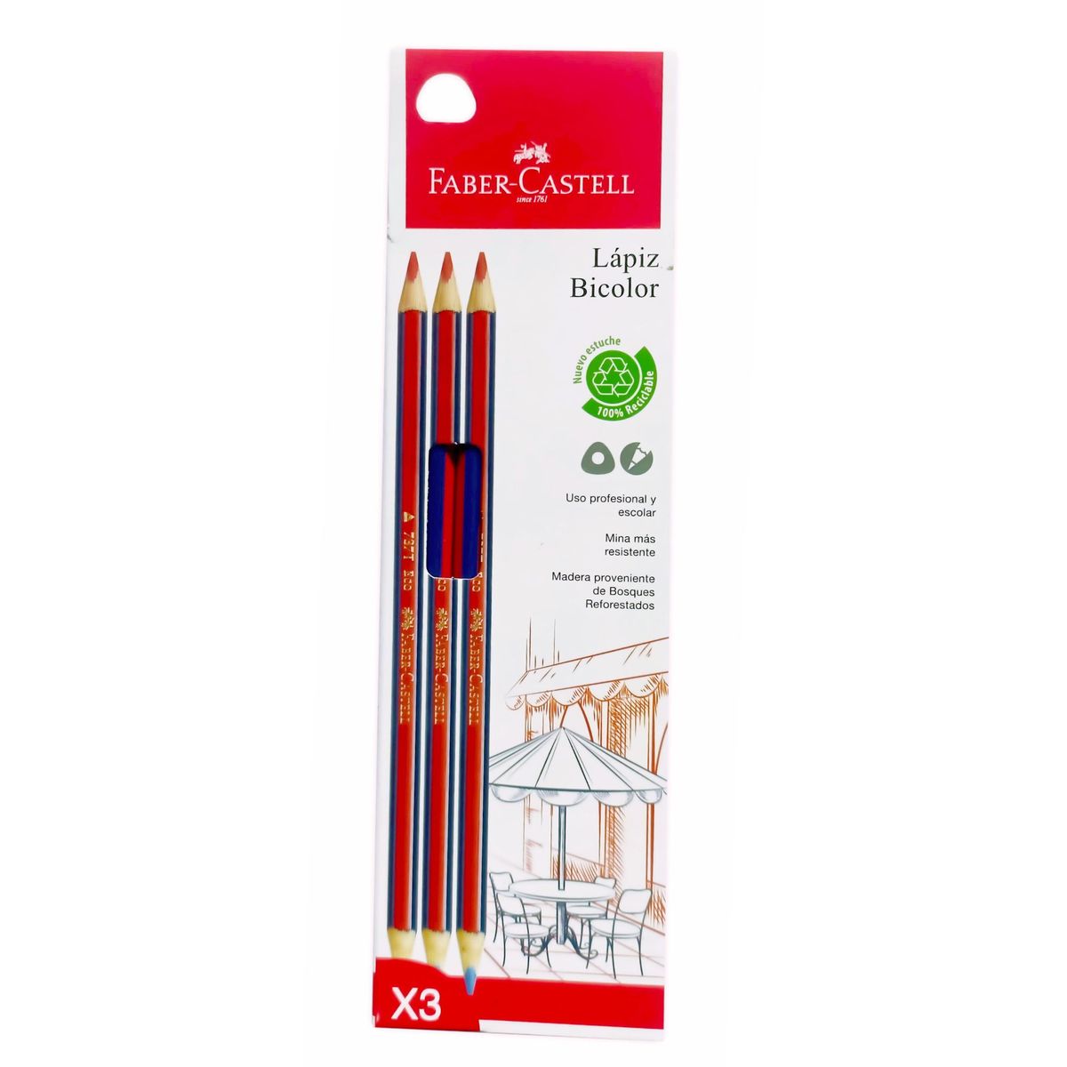 FABER-CASTELL - Ecolápiz Bicolor 737 tri azul/rojo Faber-Castell x3 BC