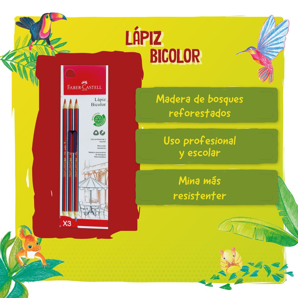 FABER-CASTELL - Ecolápiz Bicolor 737 tri azul/rojo Faber-Castell x3 BC