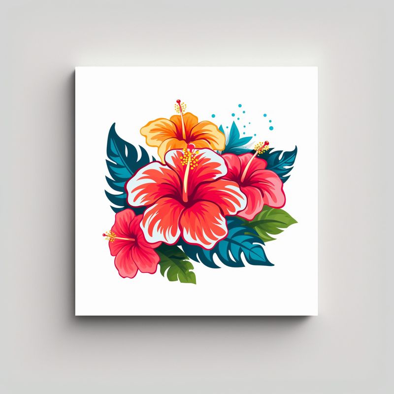 GENERICO - Dibujo De Época Hibiscus En Tela En Bastidor 60x60 Cm