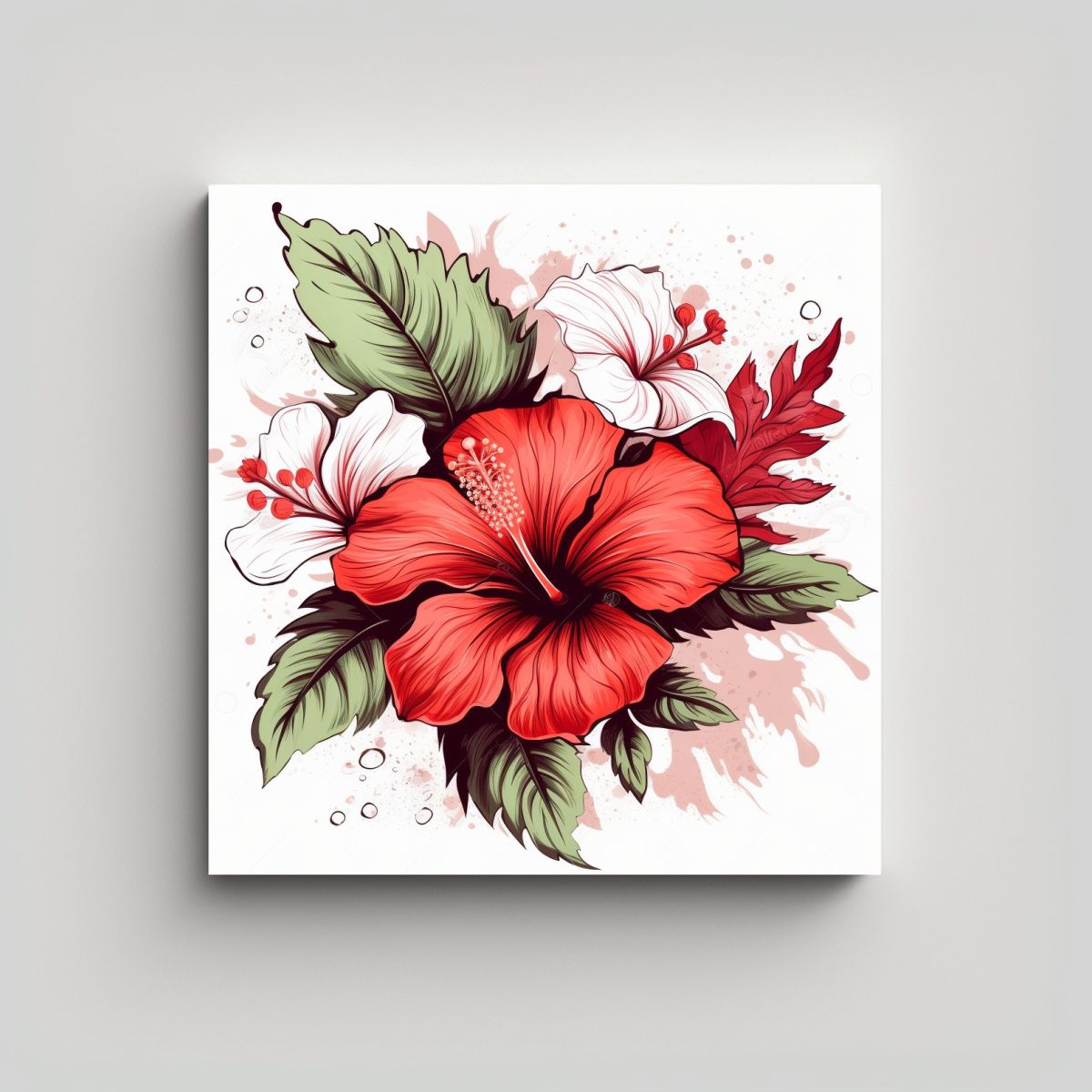 GENERICO - Cuadro Surrealista De Hibiscus Japonés Sobre 30x30 Cm