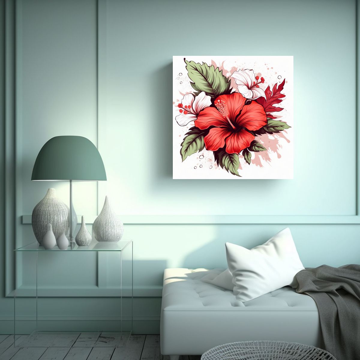 GENERICO - Cuadro Surrealista De Hibiscus Japonés Sobre 30x30 Cm