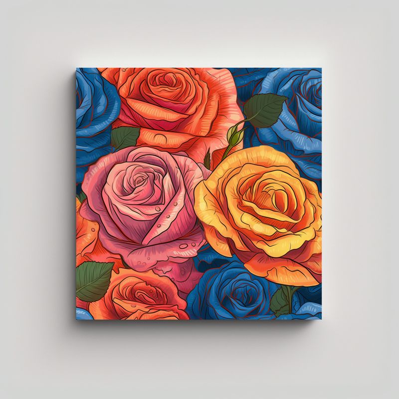 GENERICO - Cuadro Abstracto Brillante Con Rosas - Arte 80x80 Cm