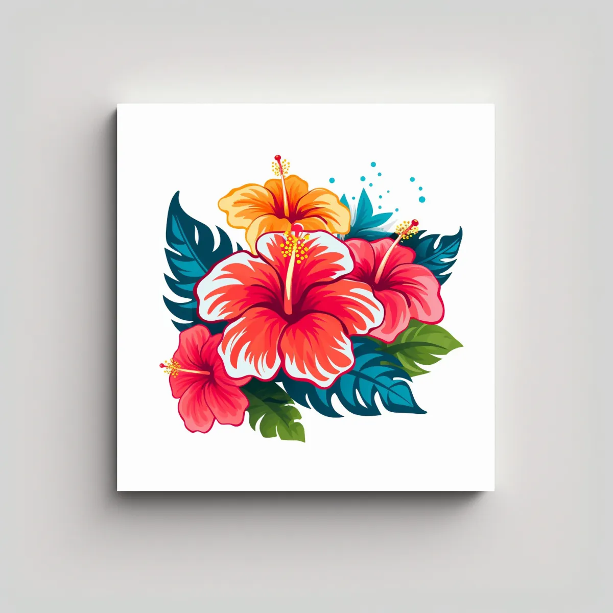 GENERICO - Dibujo De Época Hibiscus En Tela En Bastidor 30x30 Cm.