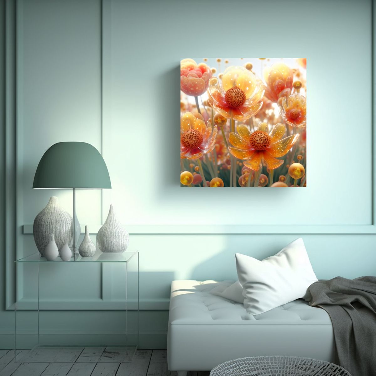 GENERICO - Abstracción Protagonista Cuadro Floral En 70x70 Cm