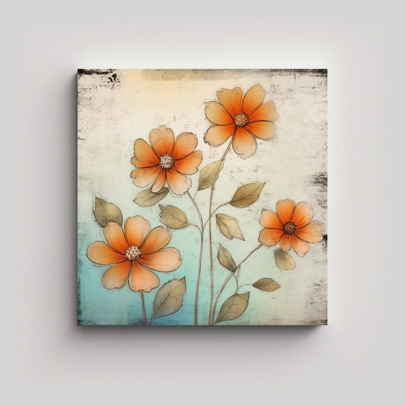 GENERICO - Cuadro Decorativo Vintage Flores Simples Y Arte 30x30 Cm