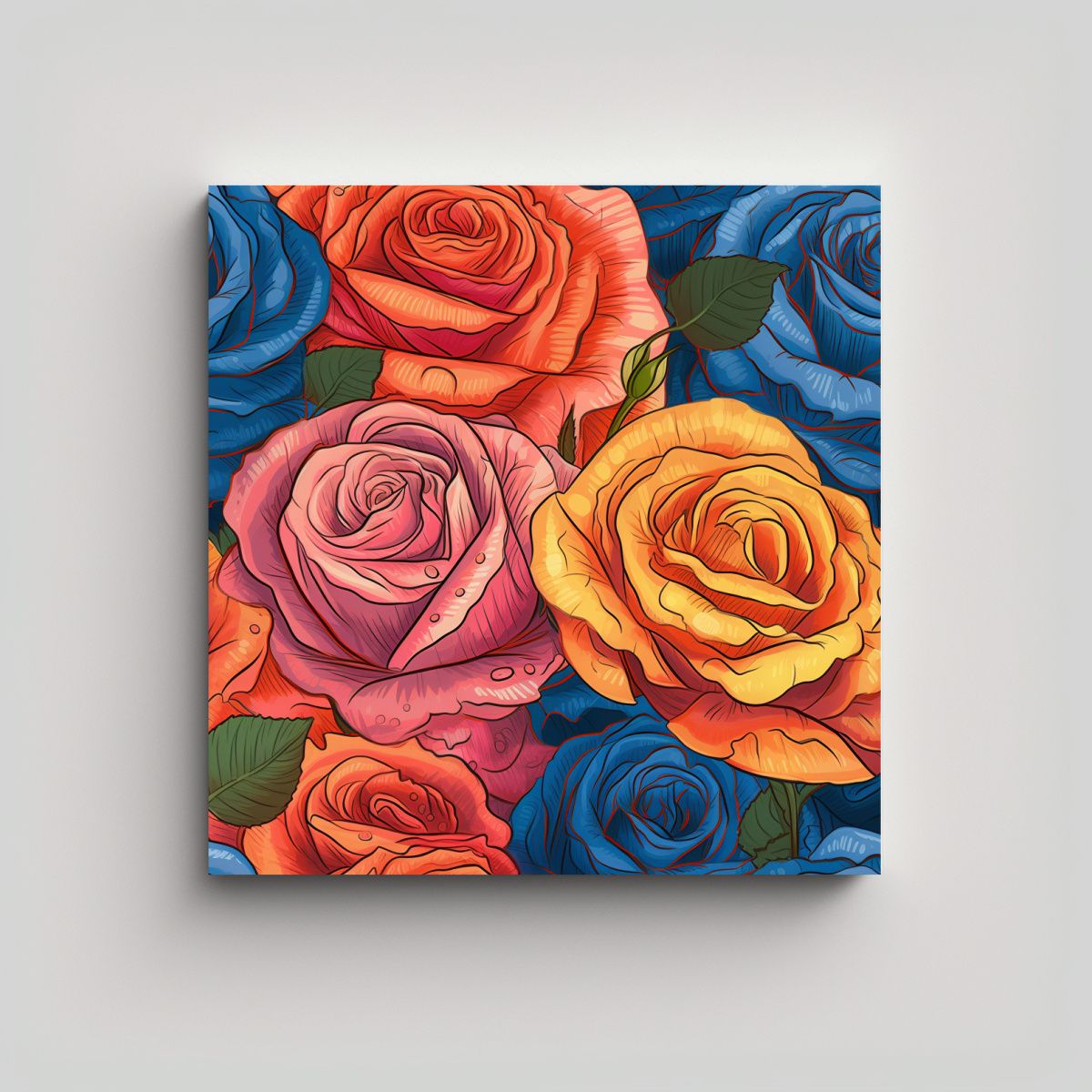 GENERICO - Cuadro Abstracto Brillante Con Rosas - Arte 40x40 Cm