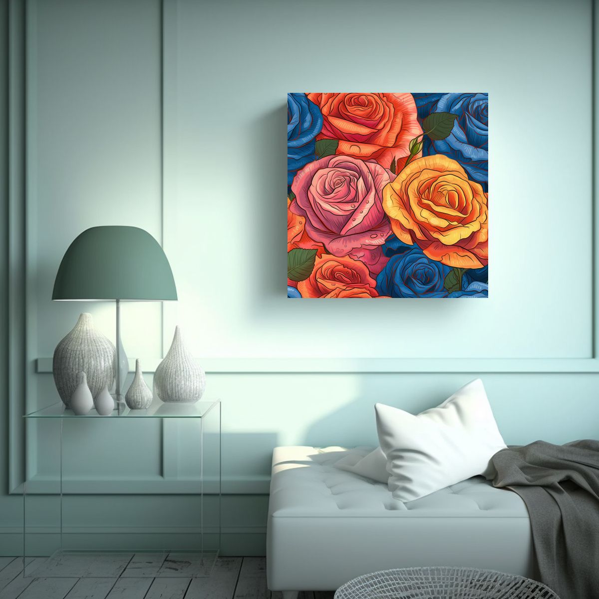 GENERICO - Cuadro Abstracto Brillante Con Rosas - Arte 40x40 Cm