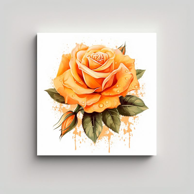 GENERICO - Cuadros Decorativos Acuarela Rosa Naranja En 90x90 Cm