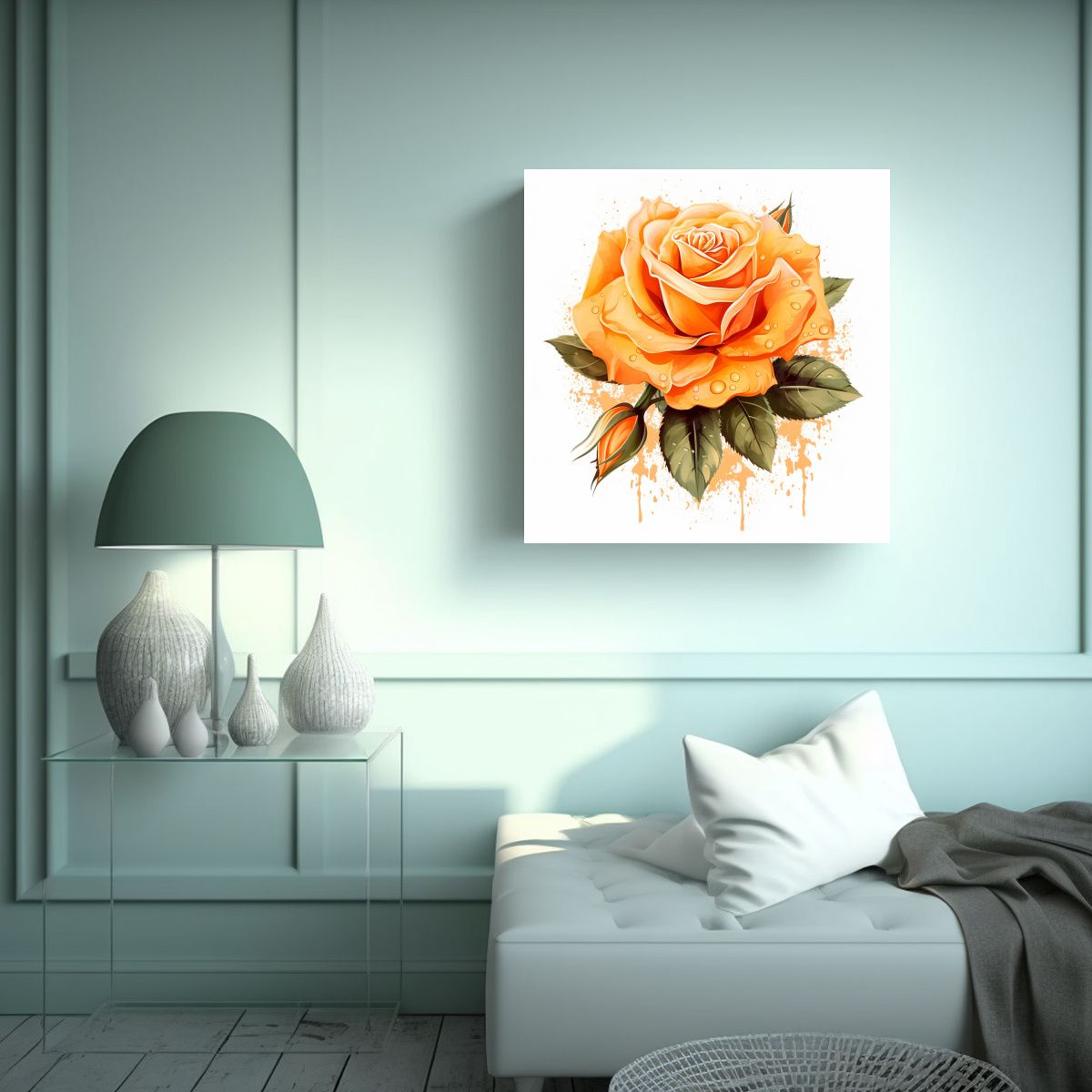 GENERICO - Cuadros Decorativos Acuarela Rosa Naranja En 80x80 Cm
