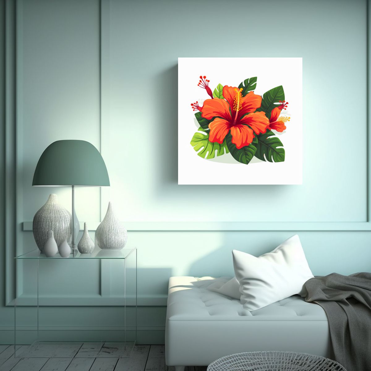 GENERICO - Arte Minimalista De Hibiscus En Abstracto Cuadro 40x40 Cm