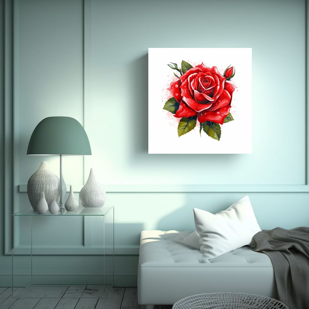 GENERICO - Detalle Creativo De Rosa Roja En Lienzo De Tela 80x80 Cm