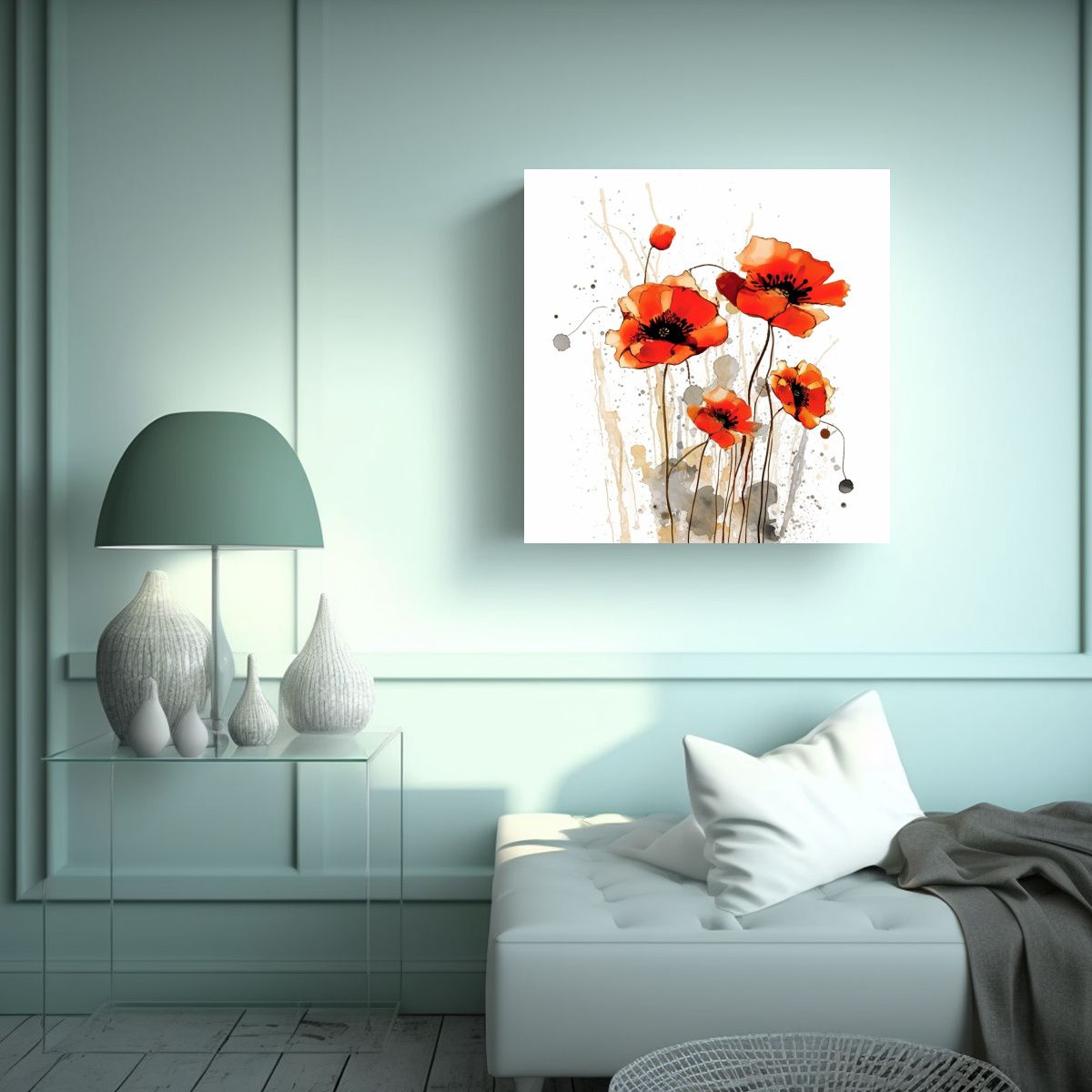 GENERICO - Cuadro Decorativo De Amapolas Y Lienzo Estrellado 50x50 Cm