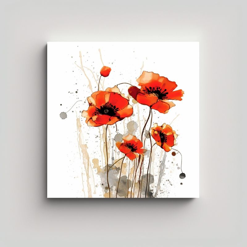 GENERICO - Cuadro Decorativo De Amapolas Y Lienzo Estrellado 40x40 Cm
