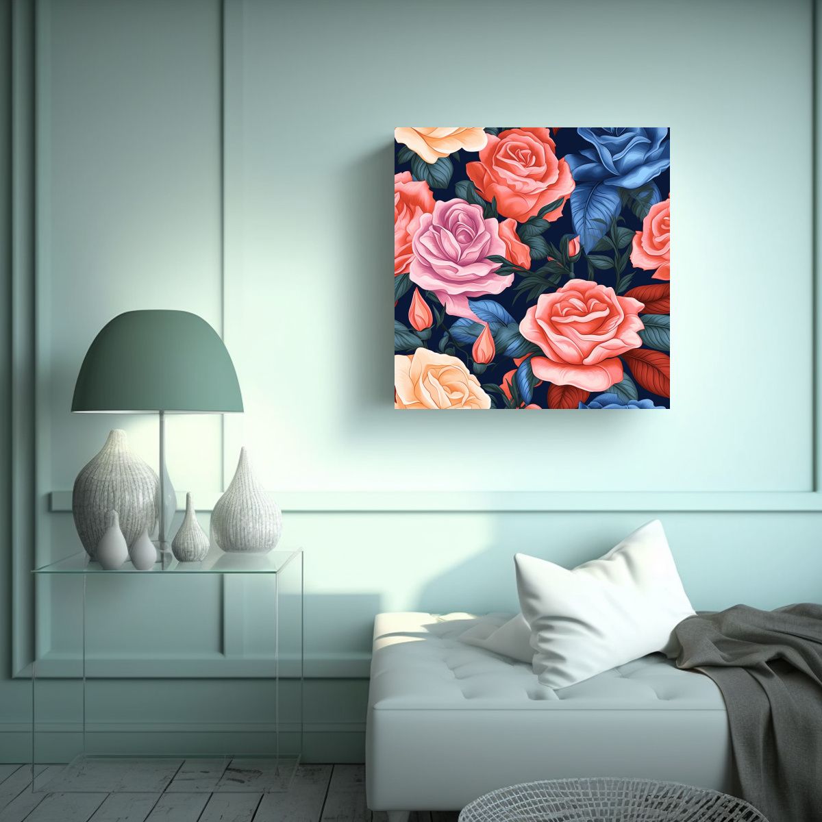 GENERICO - Cuadro Digital De Rosas Tela En Bastidor De 50x50 Cm