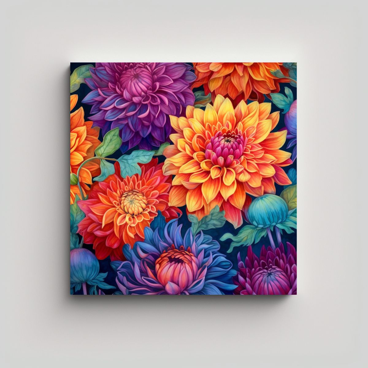 GENERICO - Composición De Dahlias Vibrantes En Alta Calidad 50x50 Cm