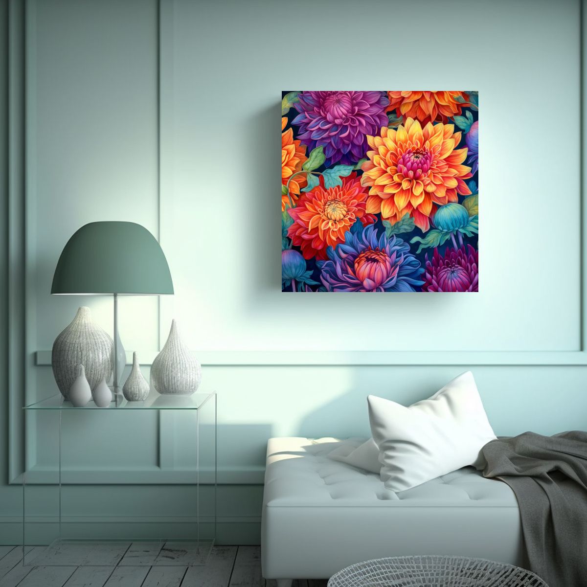 GENERICO - Composición De Dahlias Vibrantes En Alta Calidad 50x50 Cm