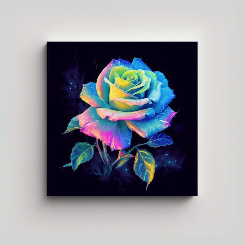 GENERICO - Cuadro Líneas Finas Con Rosa Luminiscente 0569 50x50 Cm