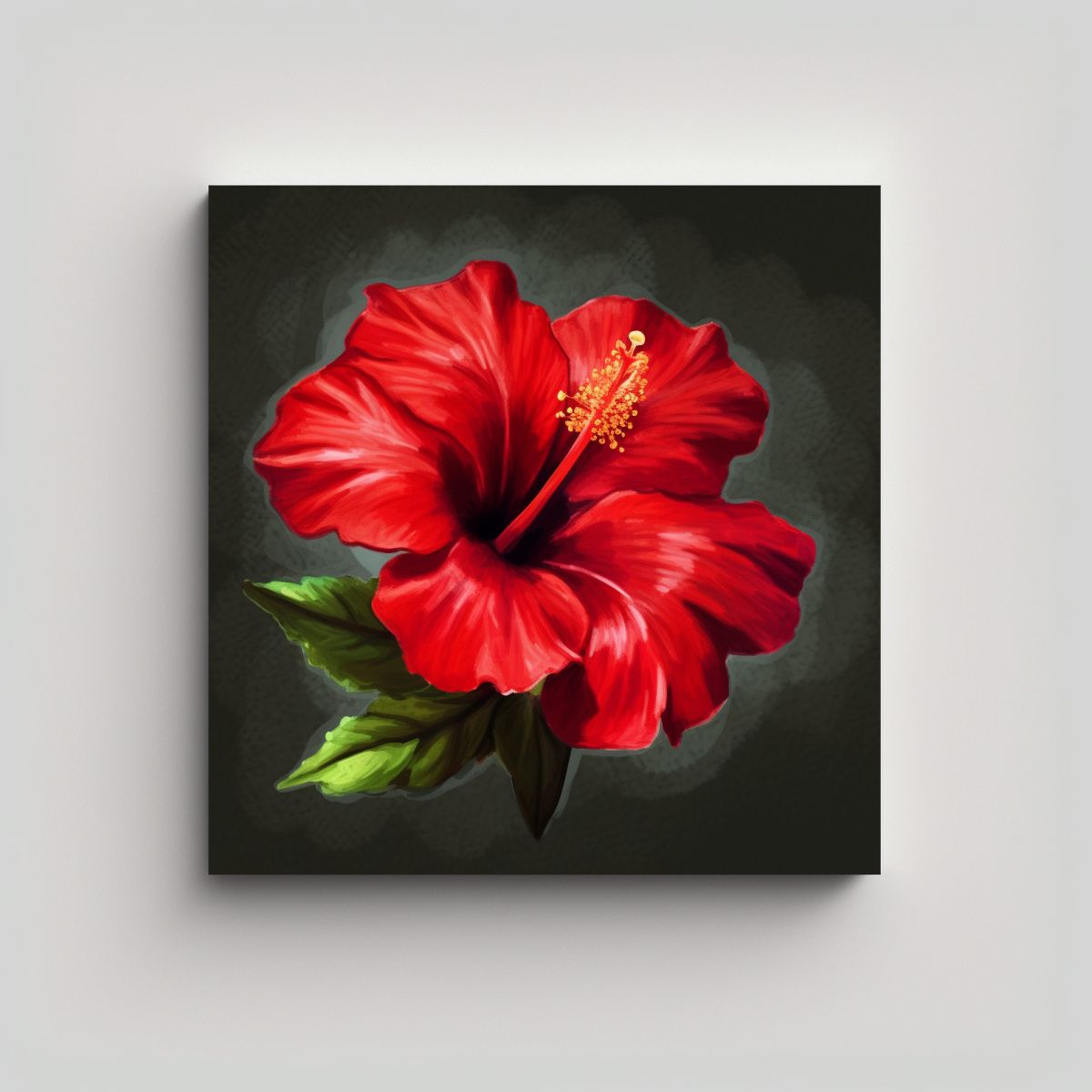 GENERICO - Cuadro Realista De Hibisco Rojo En Óleo Con 90x90 Cm