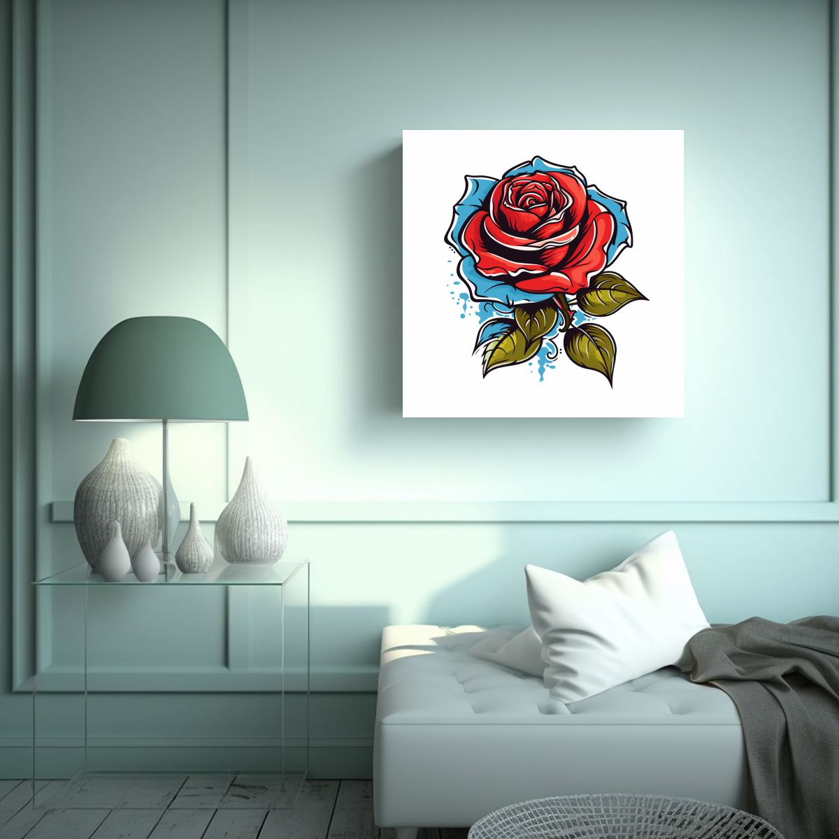 GENERICO - Cuadro Decorativo De Rosa Old School Arte De 30x30 Cm