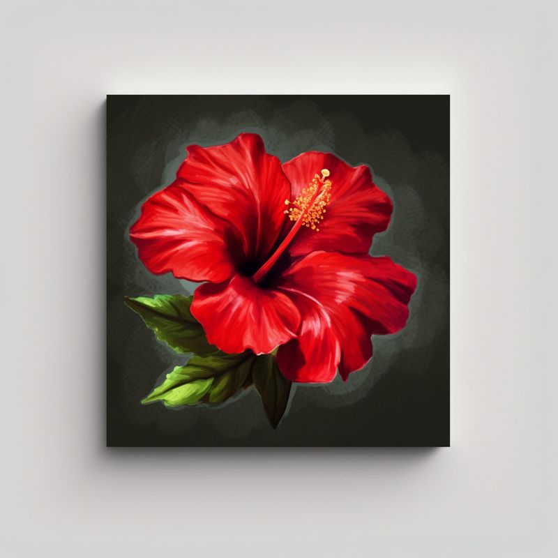 GENERICO - Cuadro Realista De Hibisco Rojo En Óleo Con 40x40 Cm