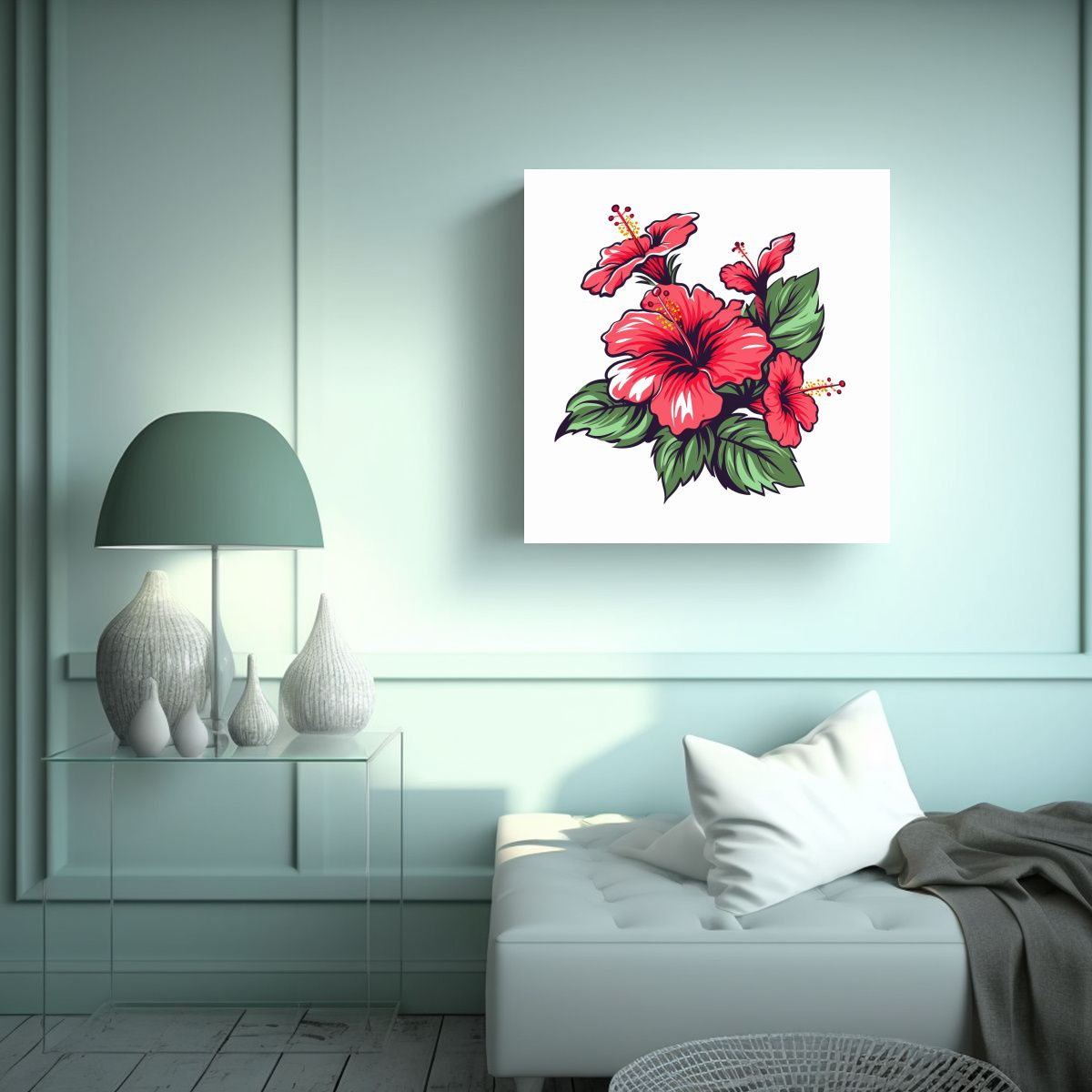 GENERICO - Cuadro Estético De Hibiscus En Vector 2D Sobre 80x80 Cm