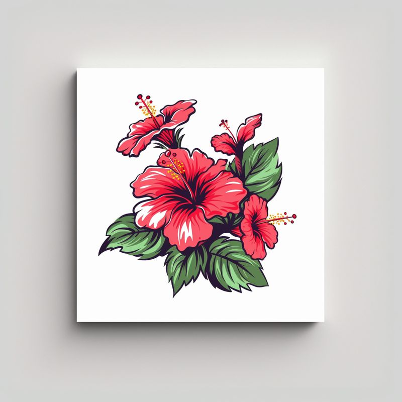 GENERICO - Cuadro Estético De Hibiscus En Vector 2D Sobre 30x30 Cm
