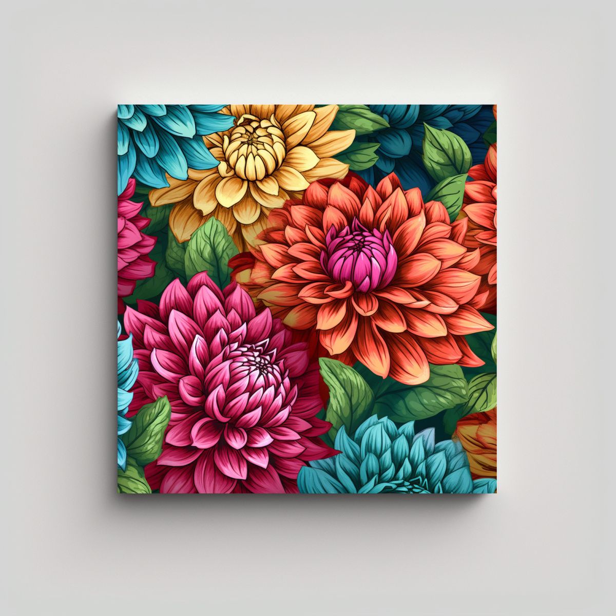 GENERICO - Composición Vibrante De Dahlias En Acuarela Para 30x30 Cm
