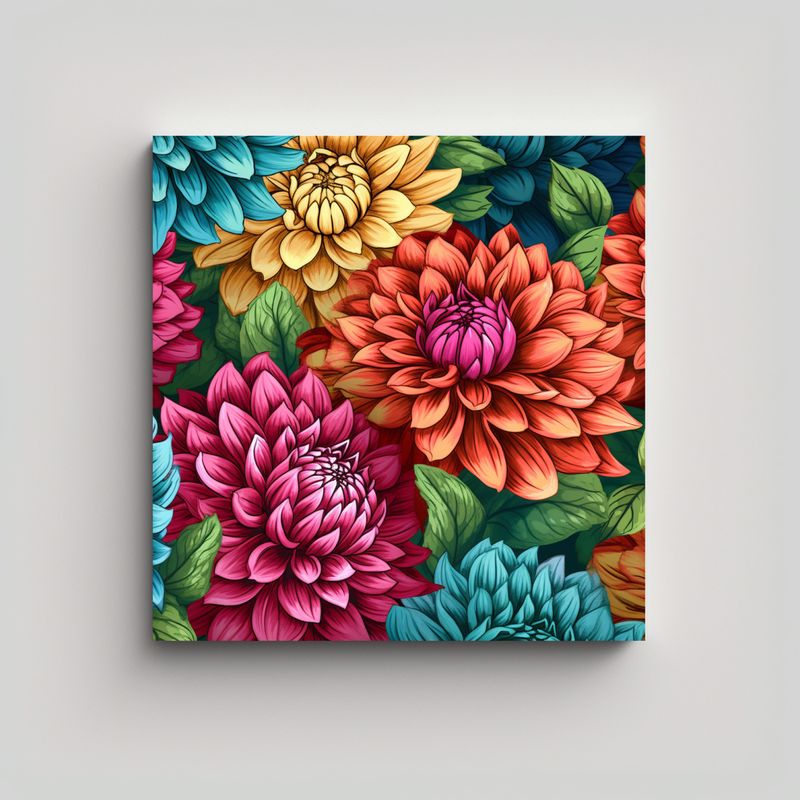 GENERICO - Composición Vibrante De Dahlias En Acuarela Para 30x30 Cm