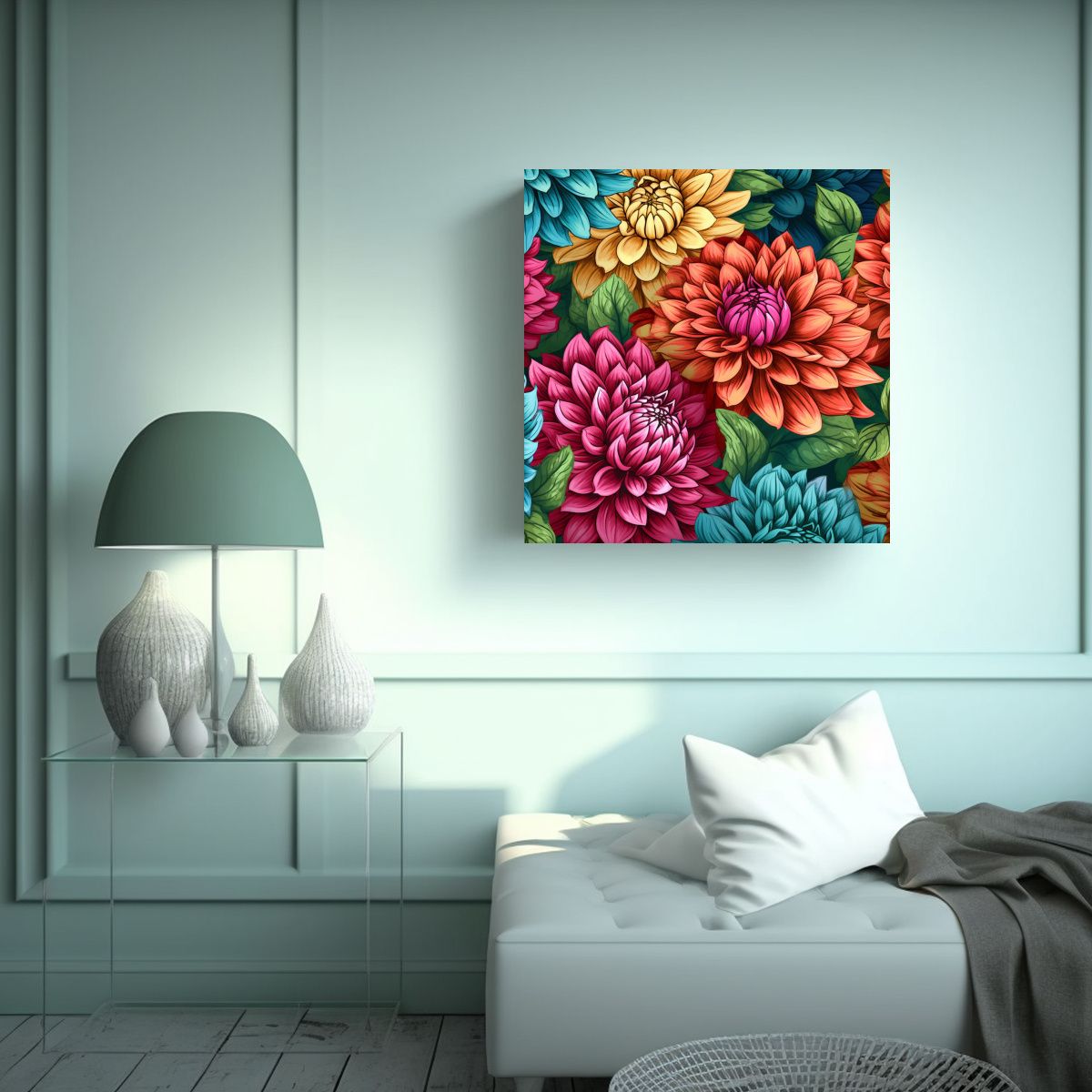 GENERICO - Composición Vibrante De Dahlias En Acuarela Para 30x30 Cm