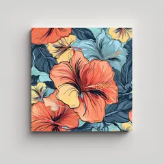GENERICO - Cuadro Único De Hibiscus Arte Digital Y Patrón 70x70 Cm