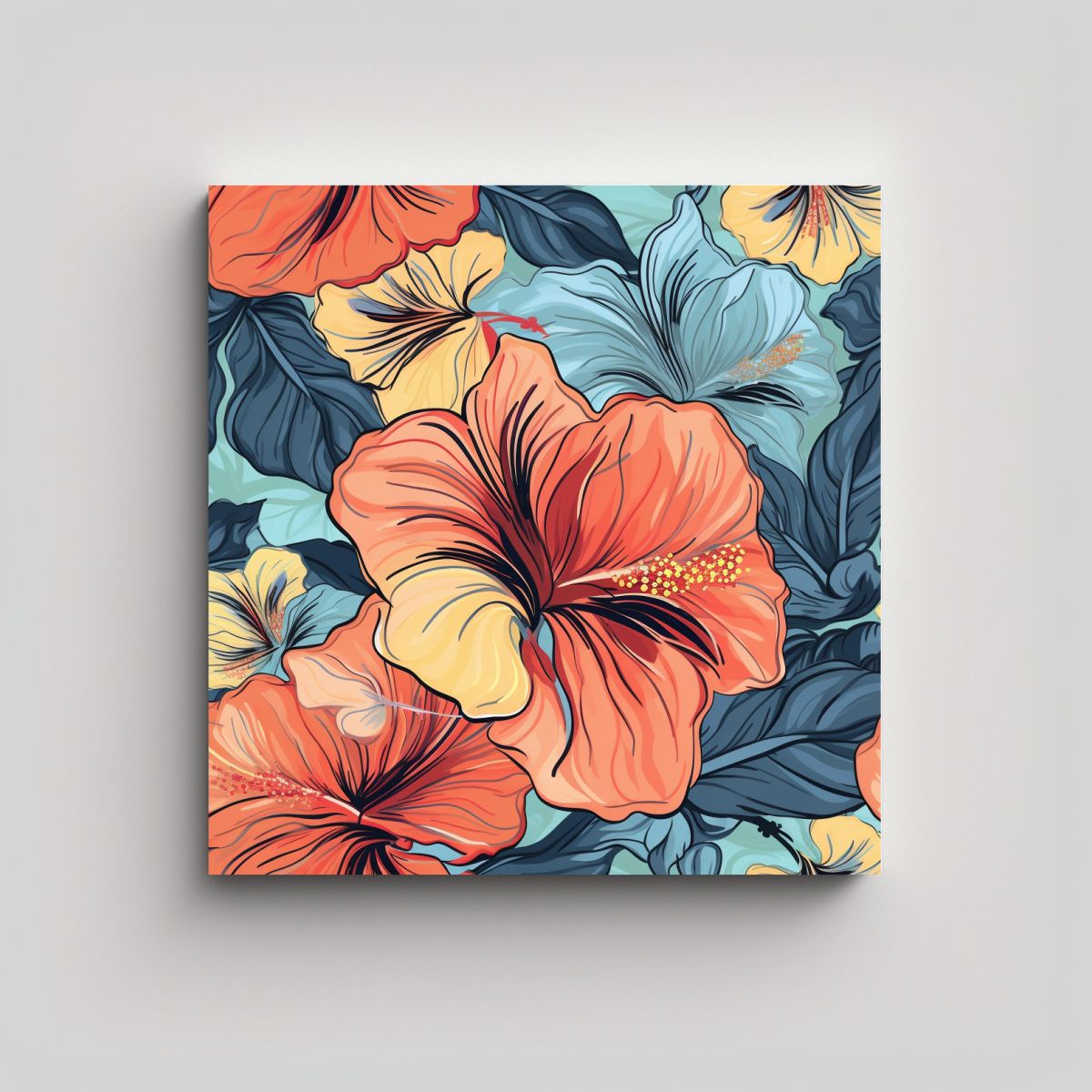 GENERICO - Cuadro Único De Hibiscus Arte Digital Y Patrón 60x60 Cm