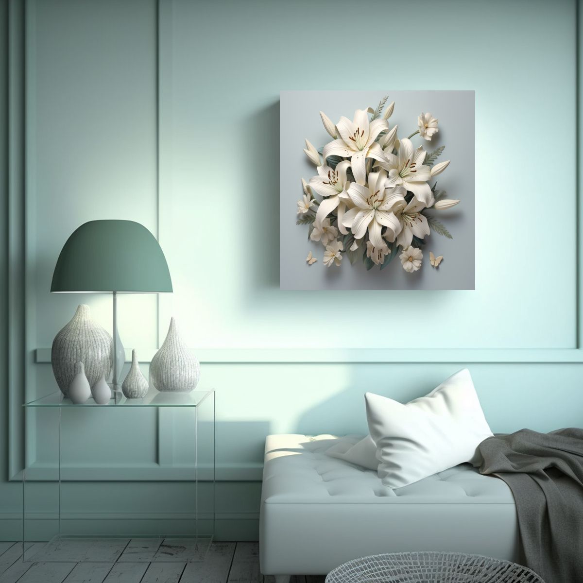 GENERICO - Adorno Intenso Cuadro 3D De Lirios Blancos En 90x90 Cm