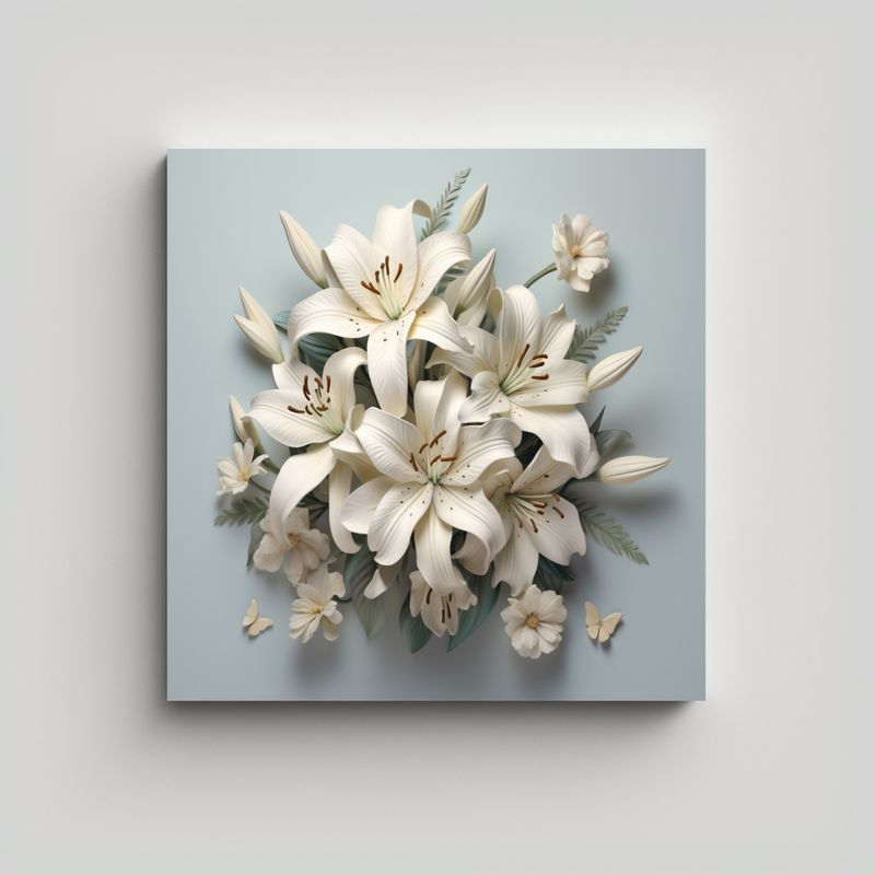 GENERICO - Adorno Intenso Cuadro 3D De Lirios Blancos En 30x30 Cm