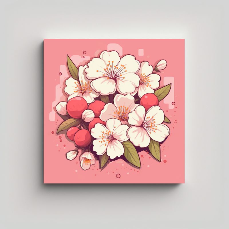 GENERICO - Cuadro Kawaii De Flor De Cerezo En Tela Bastidor 90x90 Cm