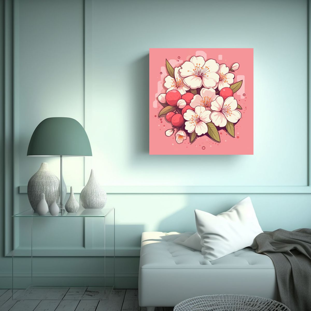 GENERICO - Cuadro Kawaii De Flor De Cerezo En Tela Bastidor 60x60 Cm