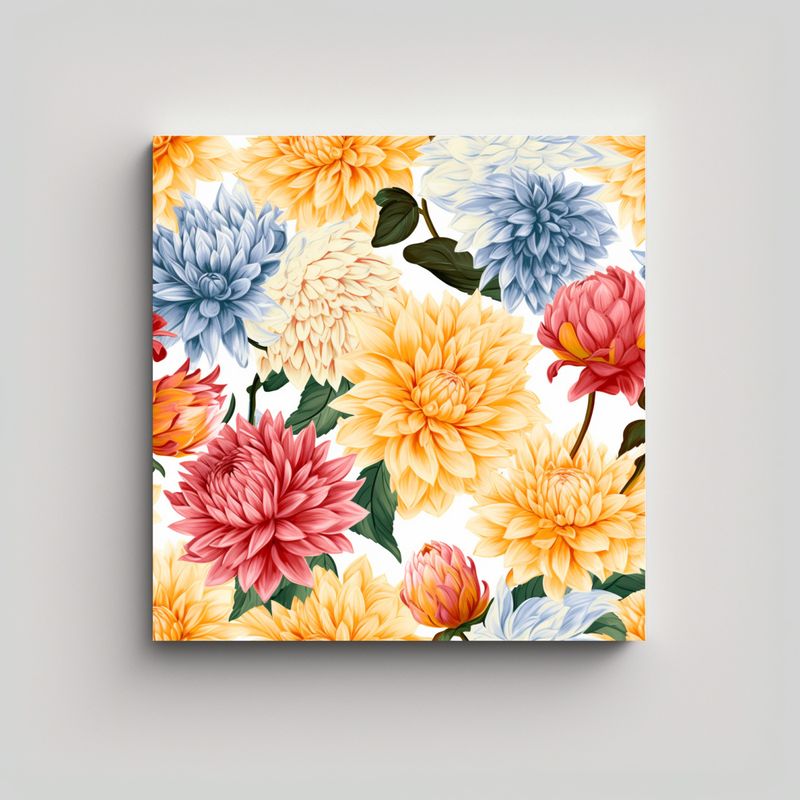 GENERICO - Cuadro De Tela Sublimada Con Hermosas Dahlias En 90x90 Cm