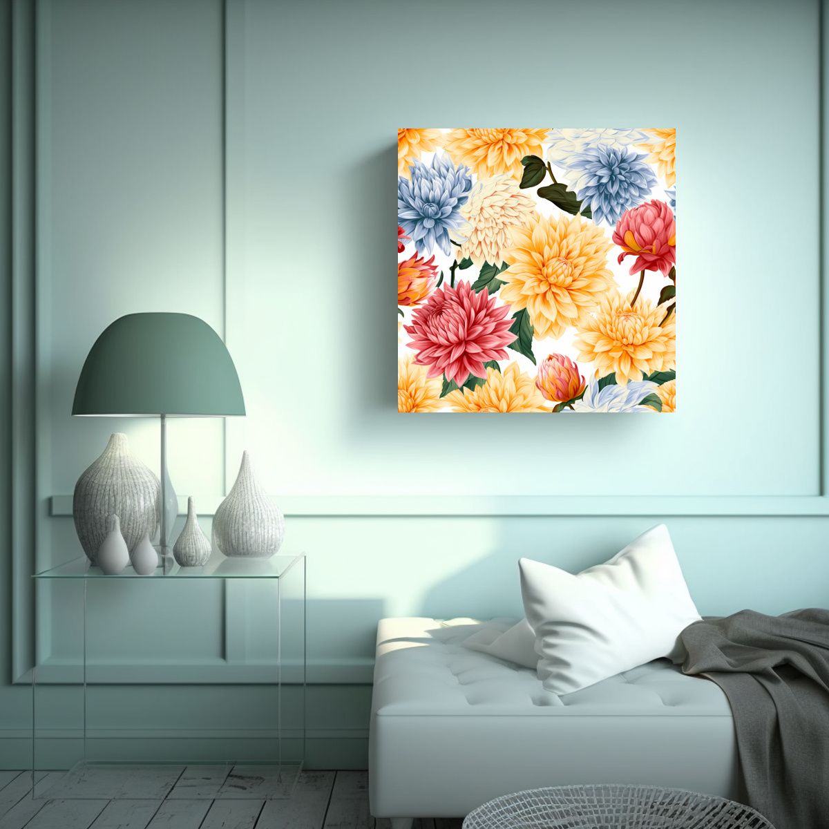 GENERICO - Cuadro De Tela Sublimada Con Hermosas Dahlias En 80x80 Cm
