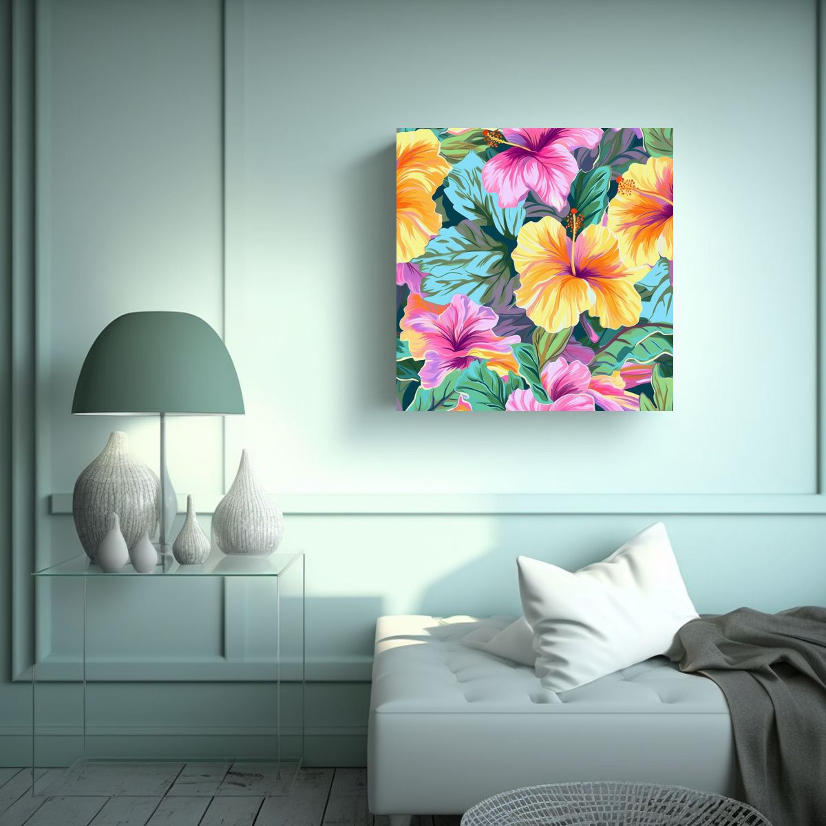 GENERICO - Arte Digital Vintage De Hibiscus Cuadro 90x90 Cm