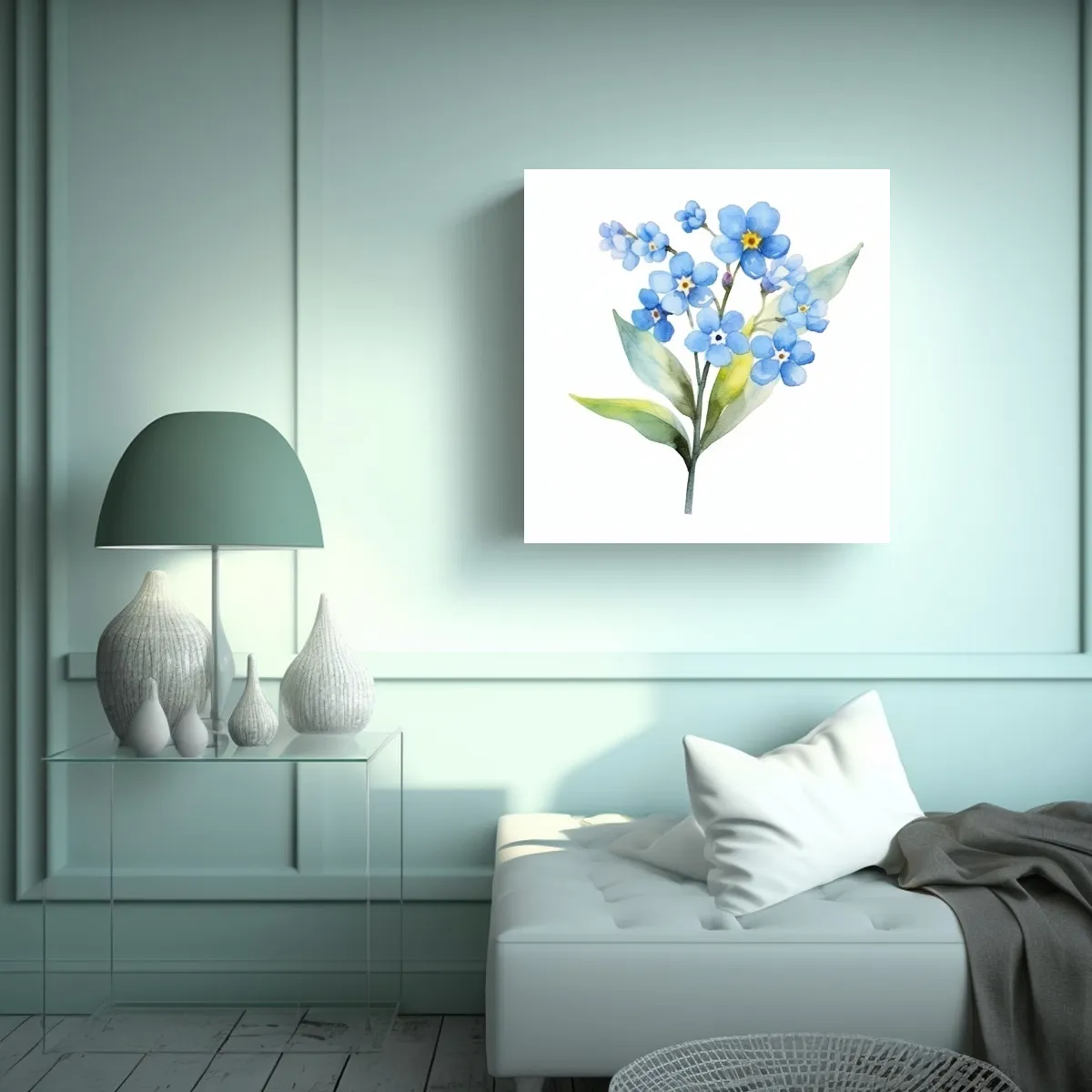 GENERICO - Clipart Minimalista De Flor Acuarela En Lienzo 50x50 Cm