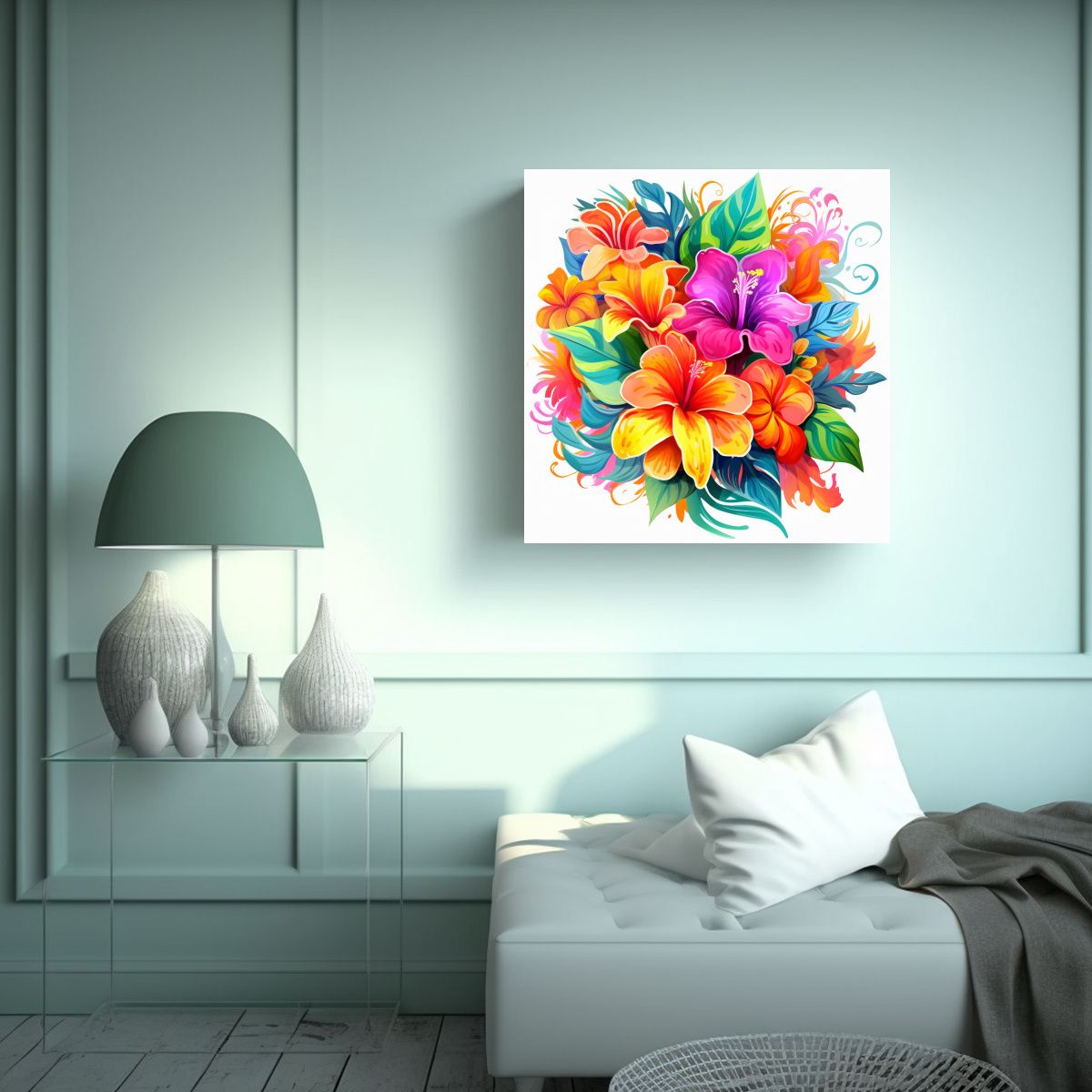 GENERICO - Bastidor De Tela Con Tema Floral Colorido Y 40x40 Cm