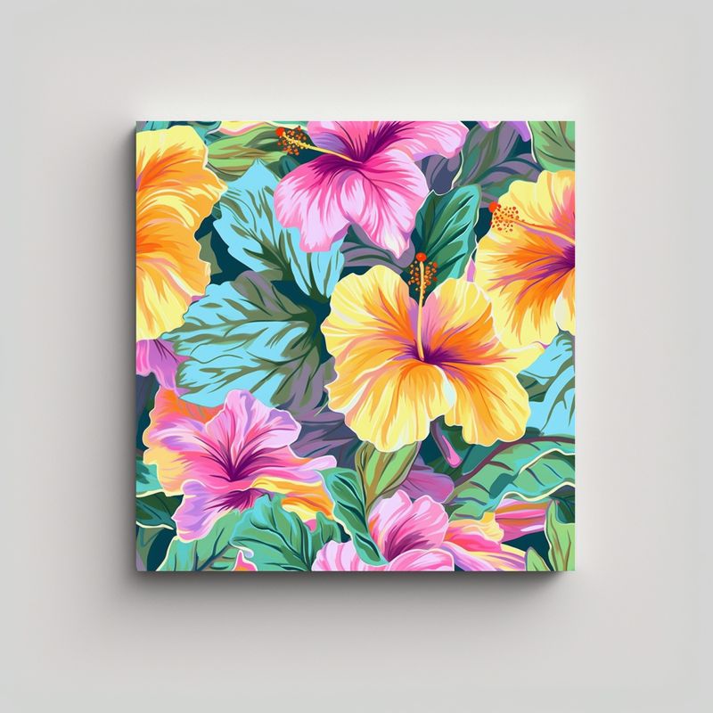 GENERICO - Arte Digital Vintage De Hibiscus Cuadro 30x30 Cm