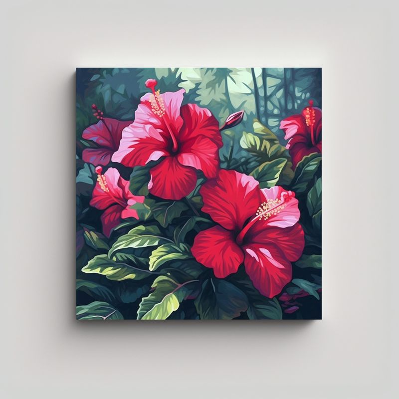 GENERICO - Cuadro De Hibiscus En Selva Arte De Pared 60x60 Cm