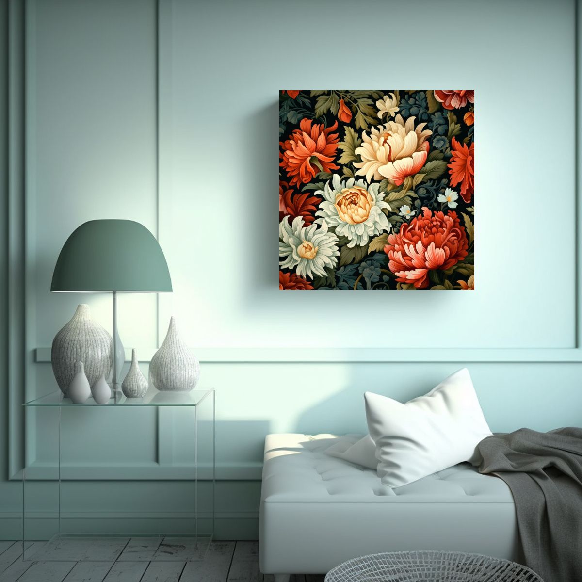 GENERICO - Cuadro Decorativo De Patrones Florales Calidos 70x70 Cm