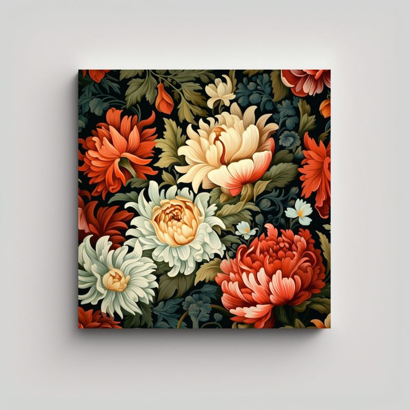 GENERICO - Cuadro Decorativo De Patrones Florales Calidos 50x50 Cm