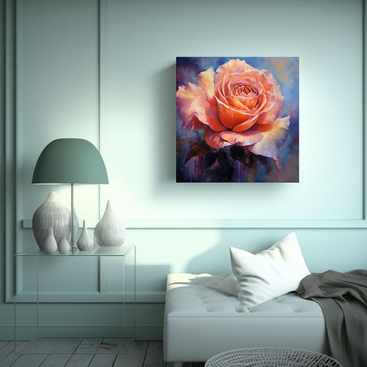 GENERICO - Cuadro Decorativo Moderno Lienzo De Rosa W - 50x50 Cm