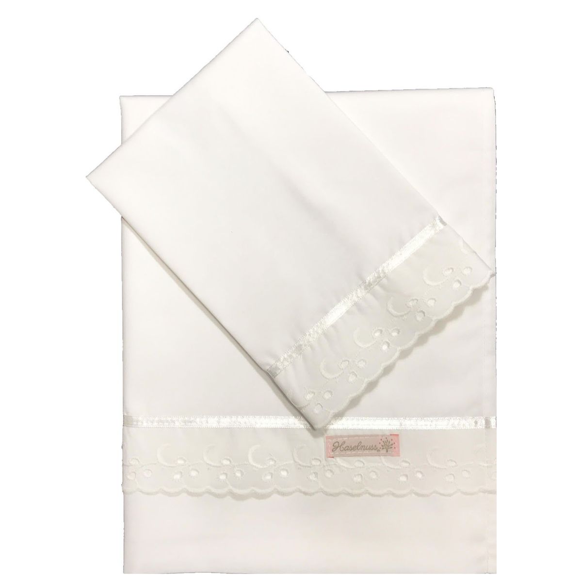 HASELNUSS - Juego de sabanas  broderie  cuna colecho blanca
