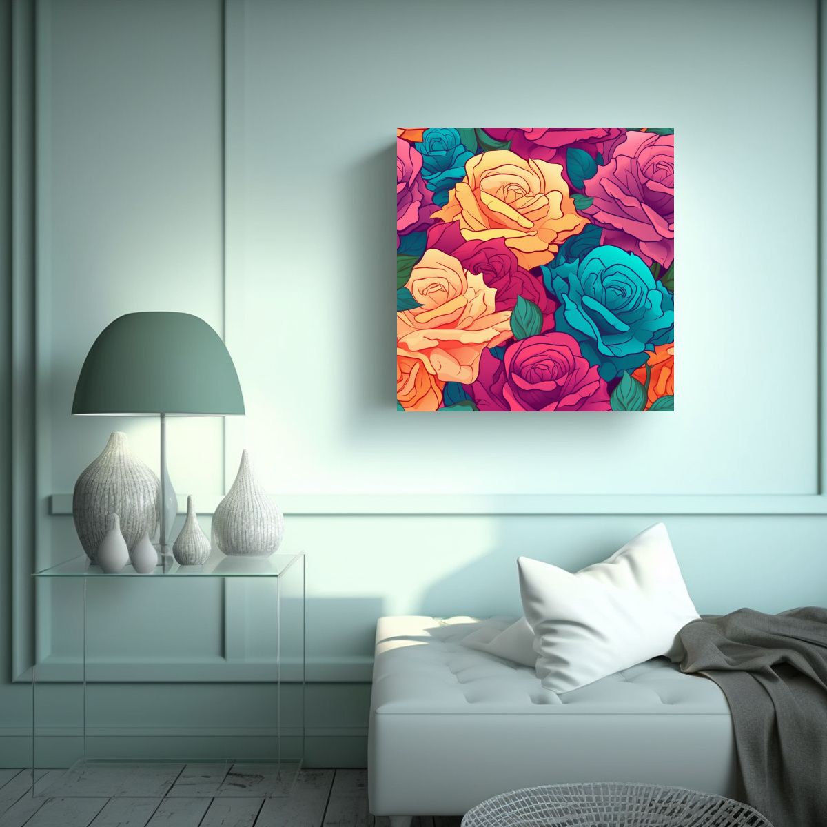 GENERICO - Cuadro Moderno Pop Art Con Patrón De Rosas - 40x40 Cm