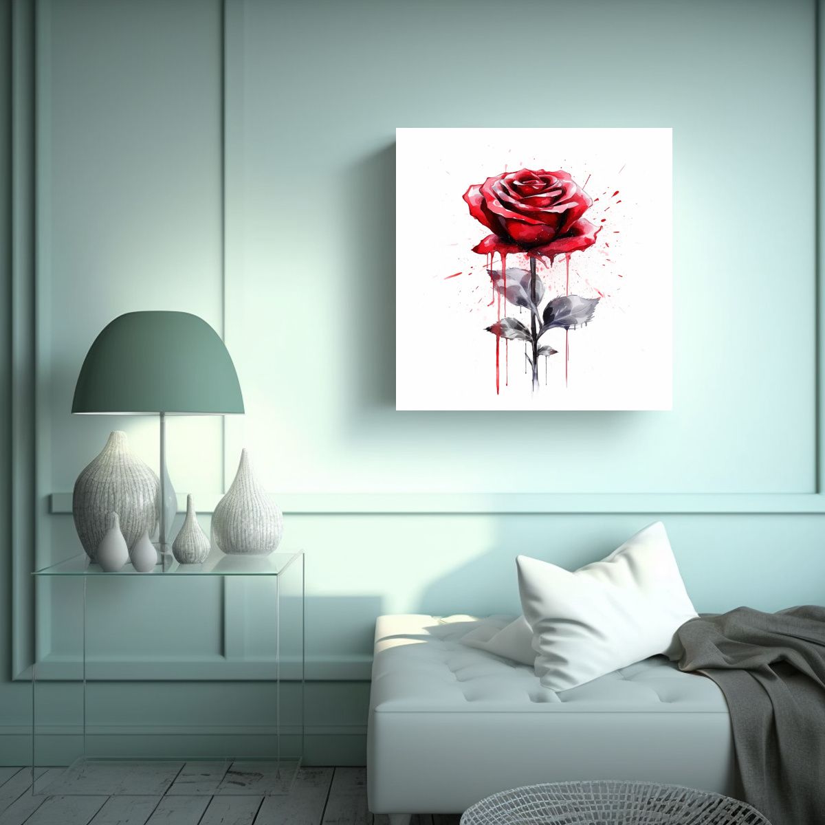 GENERICO - Cuadro Abstracto De Rosa Roja Vibrante Al Estilo 60x60 Cm