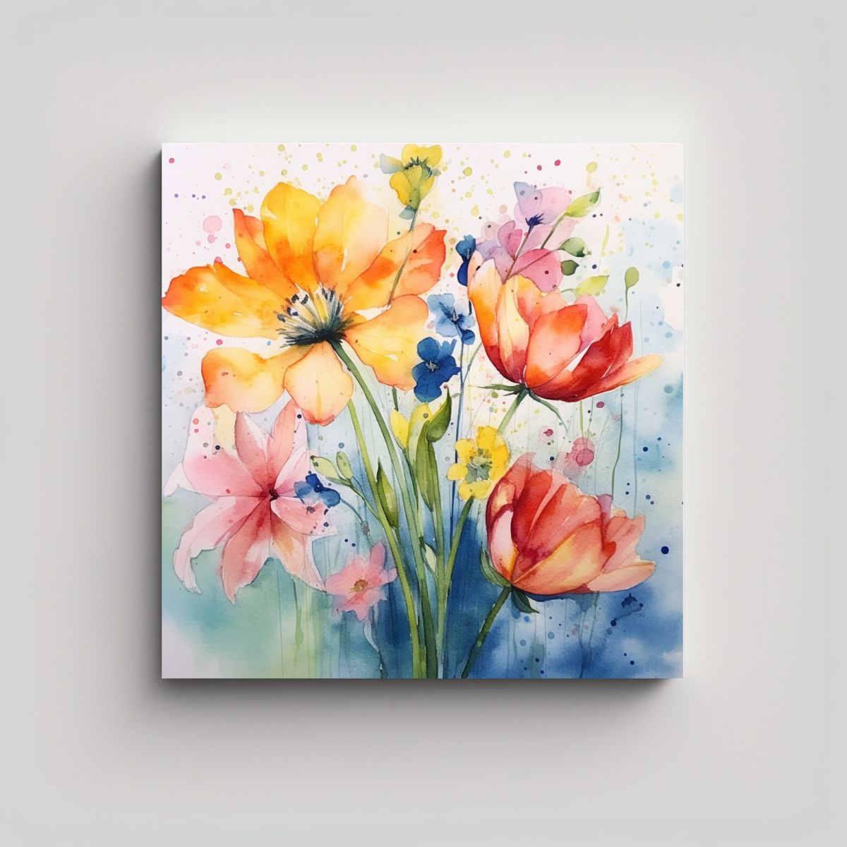 GENERICO - Composición Floral En Acuarela Cuadros 60x60 Cm